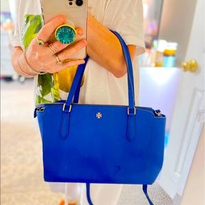 Beautiful electric blue Tory Burch handbag large.
